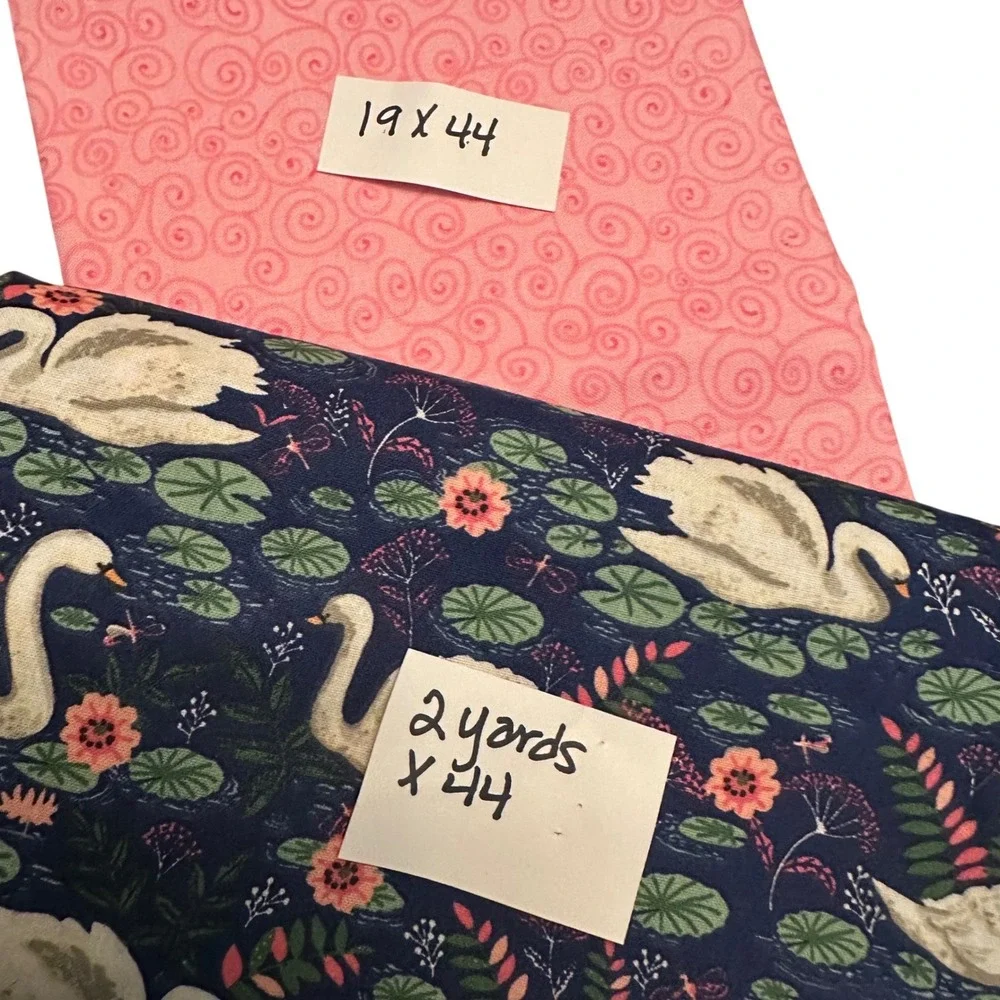 Swan Lake Floral Cotton Fabric 2 Yards & Pink Blender 19in Bundle 2.53yd Total - Picture 1 of 5